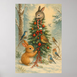 Sött mysigt skogs julkanin festligt  poster