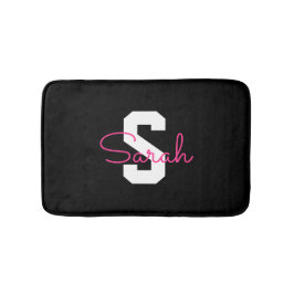 Sött Namn & Monogram | Svart Vitt & Rosa Badrumsmatta