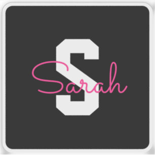 Sött Namn & Monogram Svart Vitt & Rosa Klistermärken