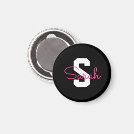 Sött Namn & Monogram | Svart Vitt & Rosa Magnet