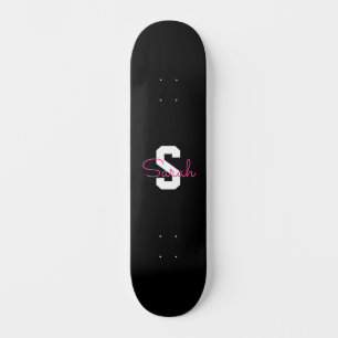 Sött Namn & Monogram Svart Vitt & Rosa Mini Skateboard Bräda 18,5 Cm