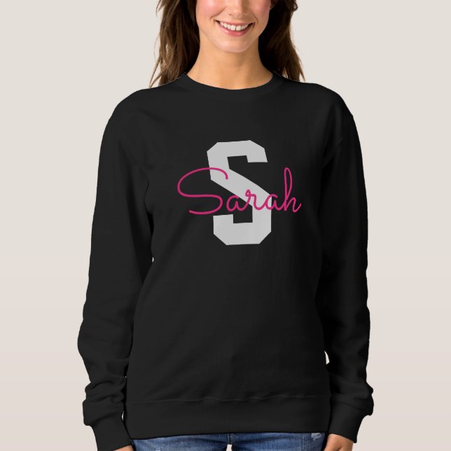 Sött Namn & Monogram | Svart Vitt & Rosa T Shirt (Framsida)