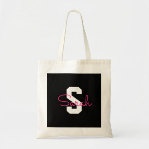 Sött Namn & Monogram Svart Vitt & Rosa Tygkasse
