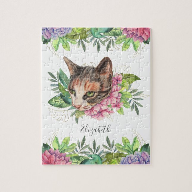 Sött Namn På Blomsterkatt Med Gröna Ögon Pussel (Vertikal)