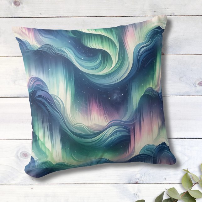 Sött Norrskensdesign, Marinblå, Grön, Lila  Kudde (Skapare uppladdad)
