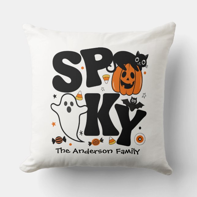 Sött och kusligt Halloween Svart och Orange Kudde (Framsida)