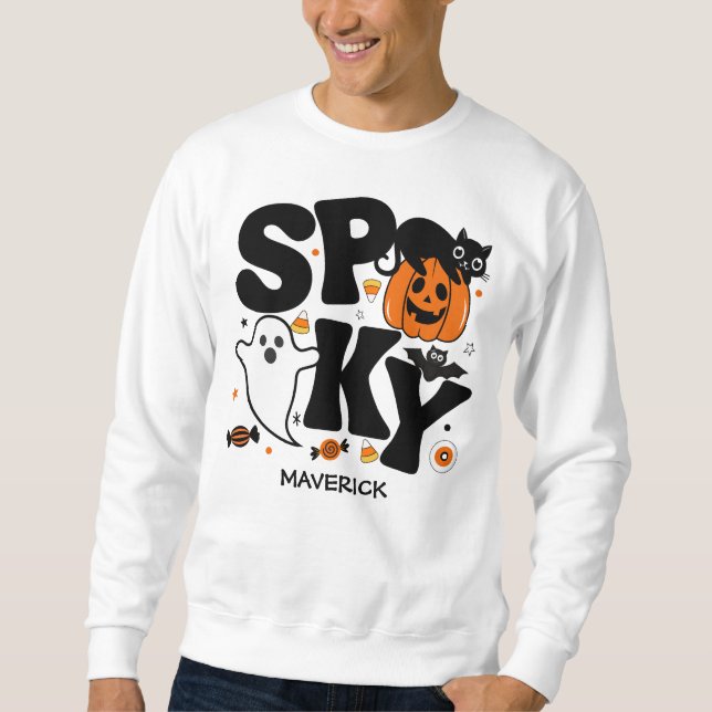 Sött och kusligt Halloween svart och orange Lång Ärmad Tröja (Framsida)