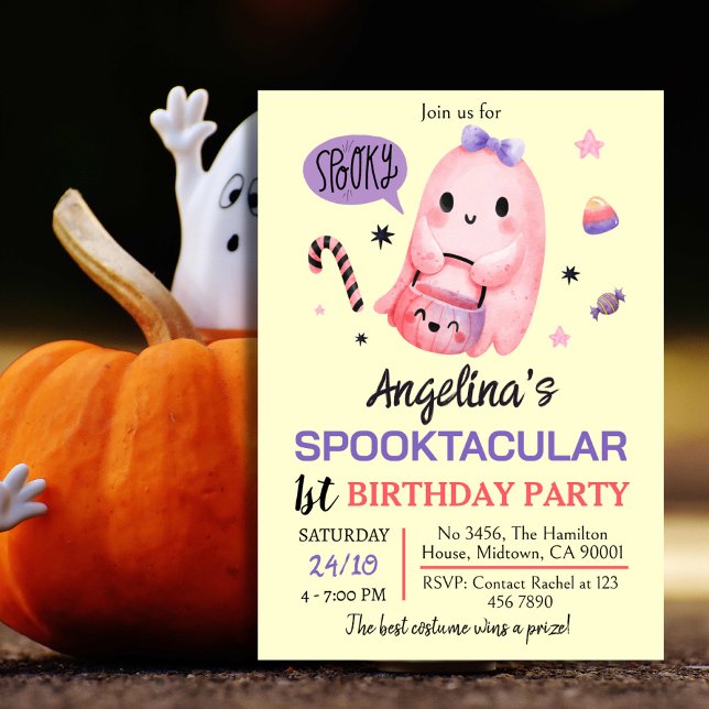 Sött och spooky spökgodis 1:a födelsedagen Hallowe Inbjudningar (Front )