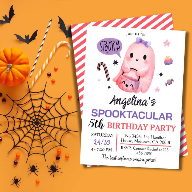 Sött och spooky spökgodis 5:e födelsedagen Hallowe Inbjudningar (Front/Back )