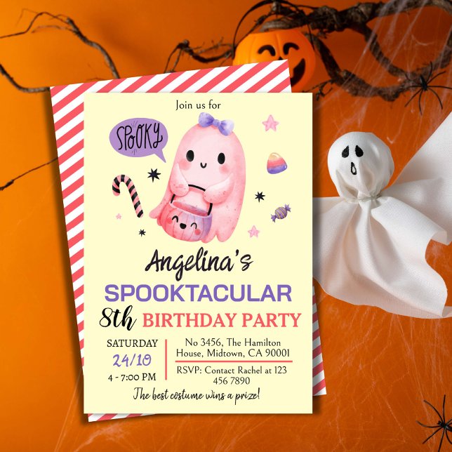 Sött och spooky spökgodis 8:e födelsedag Halloween Inbjudningar (Front/Back )