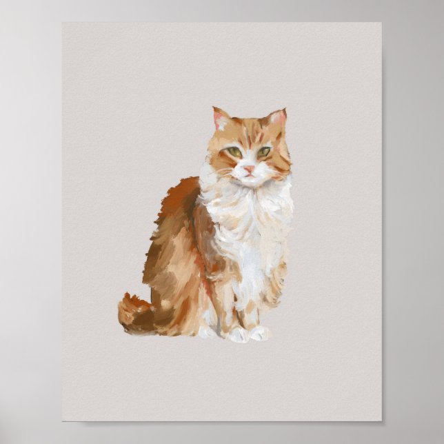Sött oljemålat rödkattposter | Mysig orange T Poster (Framsidan)