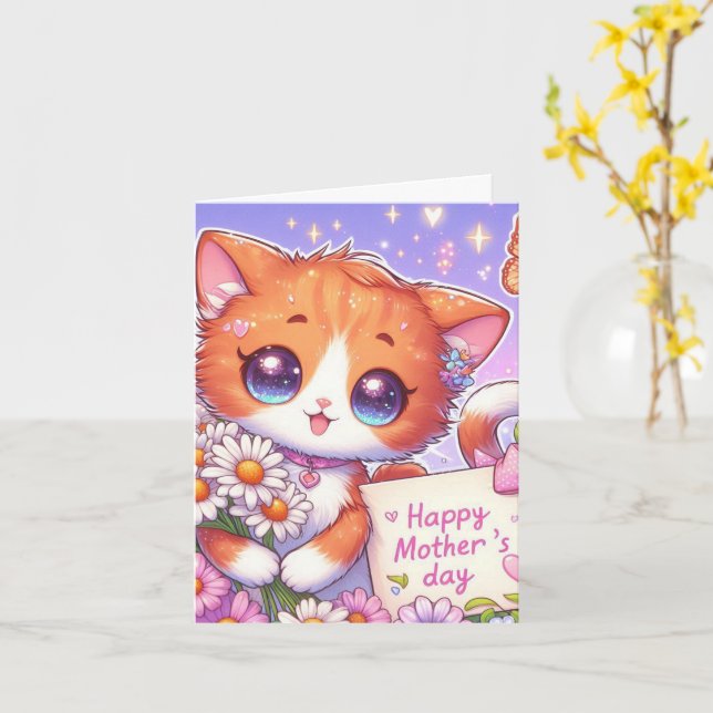 Sött orange kattunge med tusenskönor Mors dag Kort (Gul blomma)