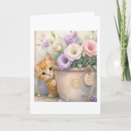 Sött orange kattunge och vilda blommor – Till dig  Kort