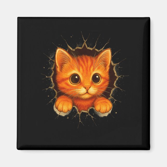 Sött orange kattunge spräcker muggvägg rolig kattä magnet (Framsidan)