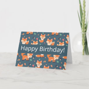 Sött Orange Rävmönster Glad Födelsedag Kort