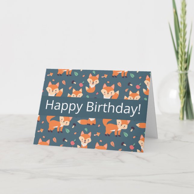 Sött Orange Rävmönster Glad Födelsedag Kort (Framsida)