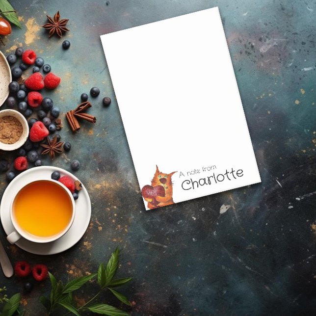 Sött orange seriekatthjärta namn post-it block (Skapare uppladdad)