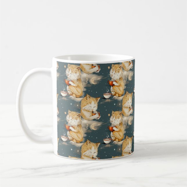 Sött orange tabby kattkaffekopp kaffemugg (Vänster)