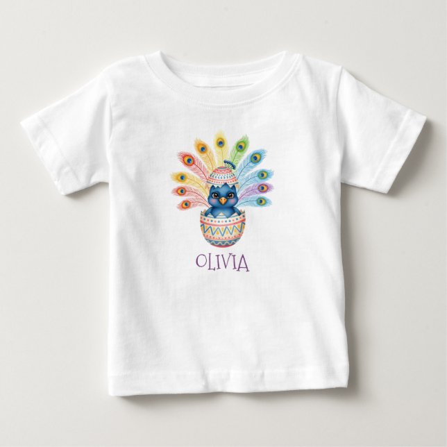 Sött påfågelbaby kläcks ur påskägg t shirt (Framsida)