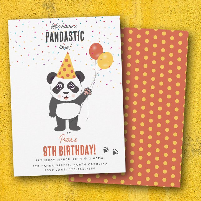 Sött Panda Björn Tema Kawaii Barn Födelsedagsfest Inbjudningar (Cute Panda Bear Theme Kawaii Kids Birthday Party Invitation)