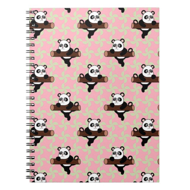 Sött Panda-mönster på Rosa – Kawaii Sömlöst  Anteckningsbok (Framsidan)