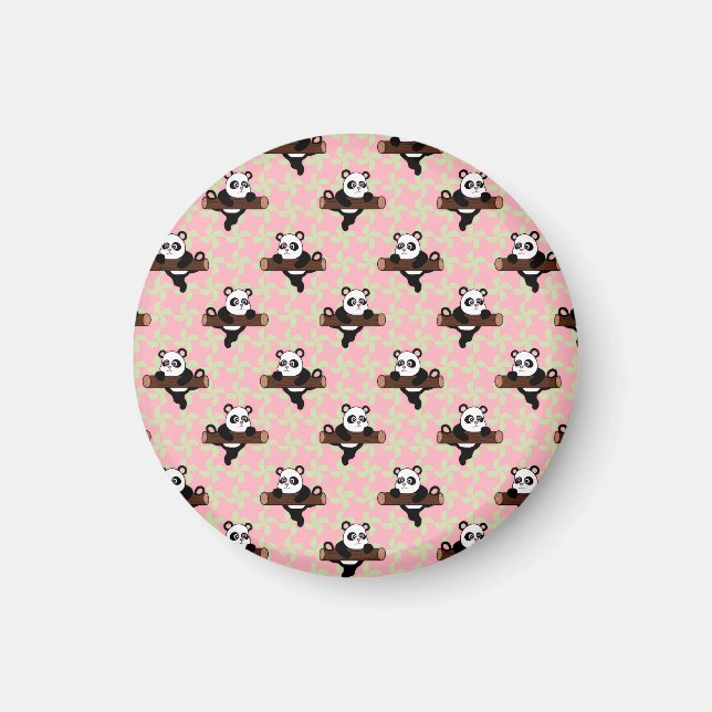 Sött Panda-mönster på Rosa – Kawaii Sömlöst  Magnet (Framsidan)