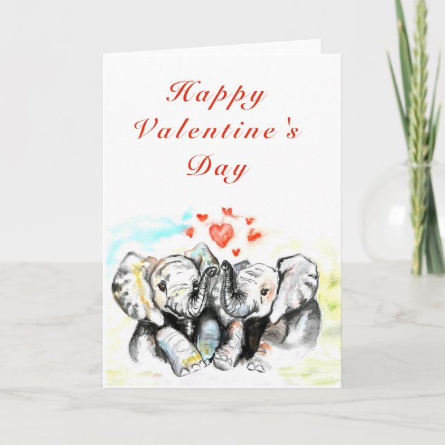 Sött Par Elefant Alla Hjärtans Dag Kort (Framsida)