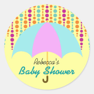 Sött paraply Färgglad baby shower Runt Klistermärke