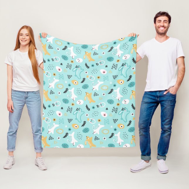 Sött påskhar-mönster Kawaii kaniner ägg Fleecefilt (På plats)