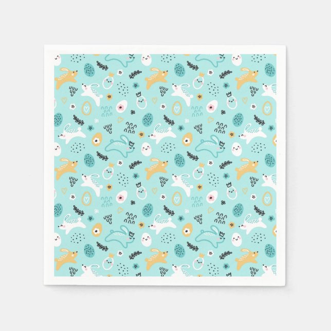 Sött påskhar-mönster Kawaii kaniner ägg Pappersservett (Framsidan)