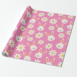 Sött påskhar-mönster med blommor på rosa presentpapper