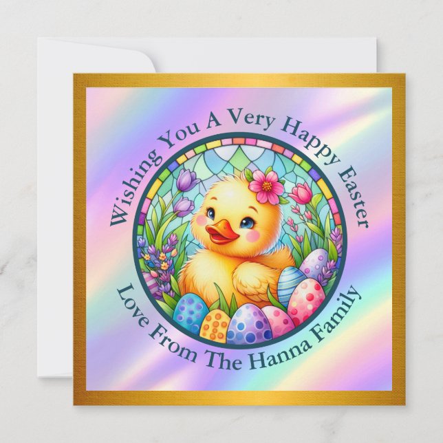 Sött påskkyckling, blommor och färgglada ägg inbjudningar (Framsida)