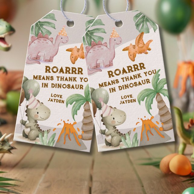 Sött Pastell Färg Dinosaurie Tack Presentetikett (Skapare uppladdad)