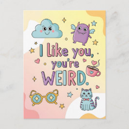 Sött Pastell Katt Monster Kawaii Konst Vykort