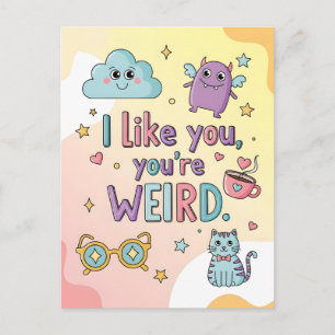 Sött Pastell Katt Monster Kawaii Konst Vykort