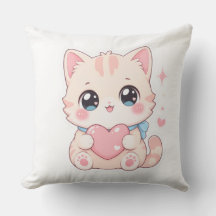 Sött Pastell Katt Rosa Hjärtat Utomhus Kudd