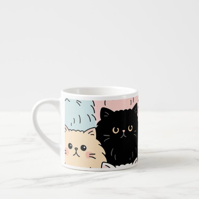 Sött Pastell Kattmönster | Kawaii Fluffig Kisse Espressomugg (Vänster)