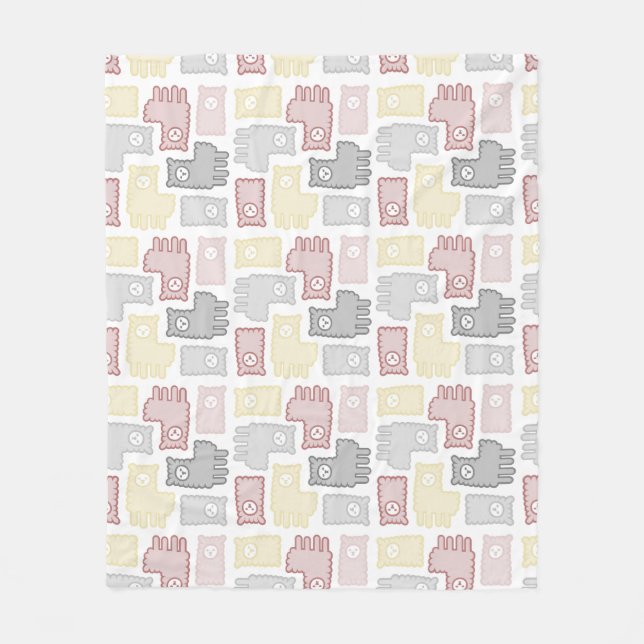 Sött Pastell Llama Pussel Mönster Fleecefilt (Framsidan)
