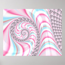 Sött Pastell Rosa Blått Spiral Fraktal Poster