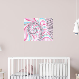 Sött Pastell Rosa Blått Spiral Fraktal Poster