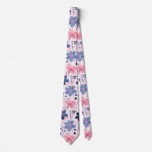 Sött Pastell Rosa Och Blått Blommigt Vårträdgård Slips