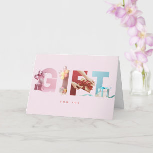 Sött Pastell Rosa PRESENT Födelsedag Foto Typograf Kort