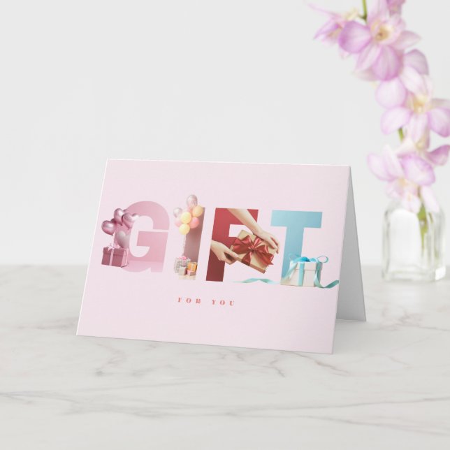 Sött Pastell Rosa PRESENT Födelsedag Foto Typograf Kort (Orkide)