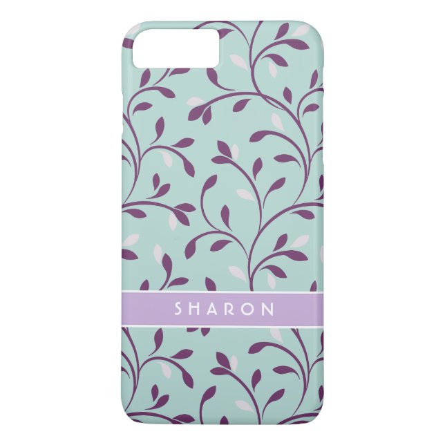 Sött pastell turkos blommönster monogram Case-Mate iPhone skal (Baksida)