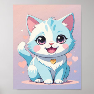Sött pastellblått kattunge - vacker barnkammaraffi poster