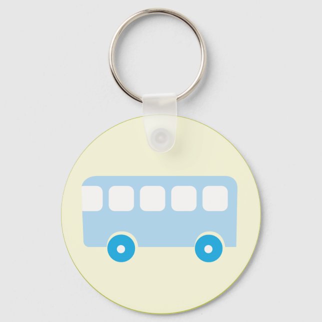 Sött Pastellblått Skolbussikon Nyckelring (Framsida)