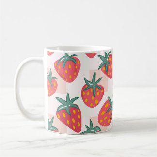 Sött pastellfärgat jordgubbstryck – Mjukt Gingham Kaffemugg