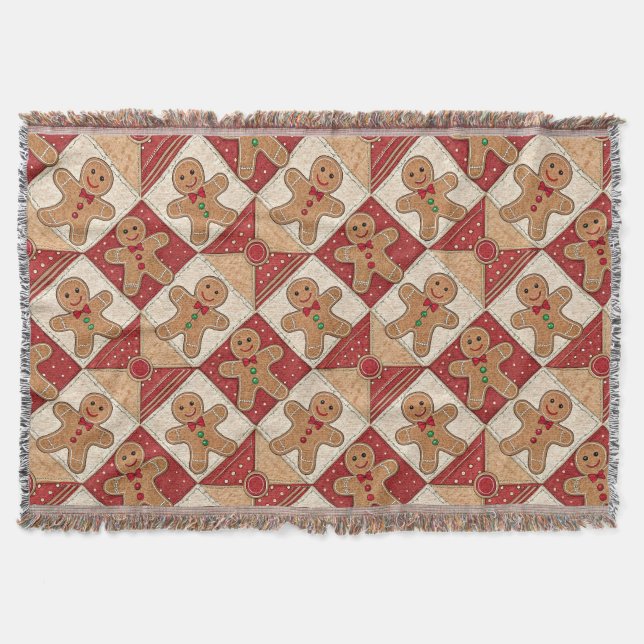 Sött pepparkaksgubbe lapptäcksmodell stil filt (Framsidan)