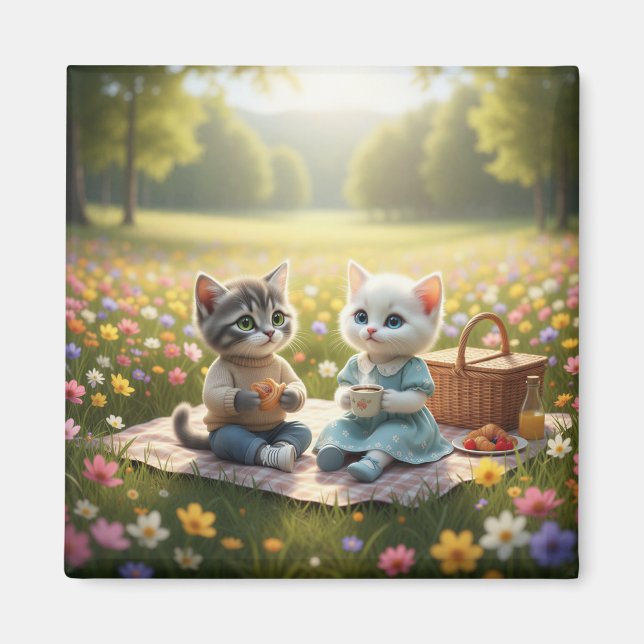 Sött Picknick Kattmagnet | Tom & Luna Vårpicknick  Magnet (Framsidan)