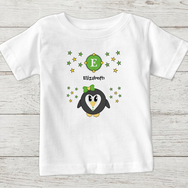 Sött pingvin-namn stjärnor gul grön t shirt (Skapare uppladdad)
